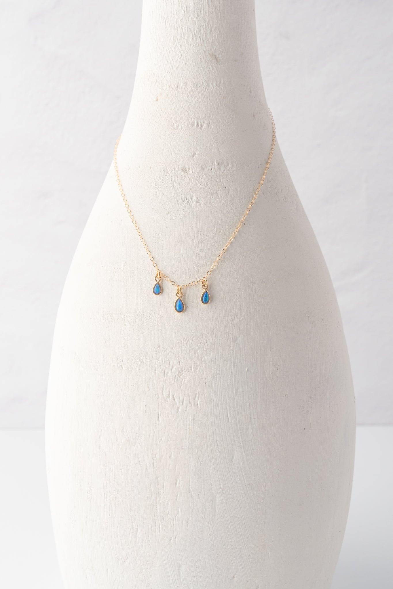 Native Gem Raindrops Trio Necklace, Blue Opal 