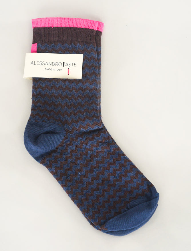 Alessandro Aste Wavy Stripe Socks, Chocolate/Navy One Size Chocolate