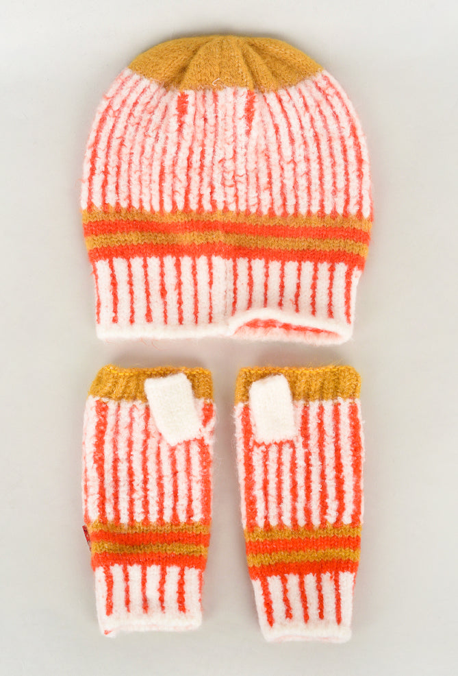 Knit Bon Bons Ultra Soft Vertical Beanie, Orange One Size Orange