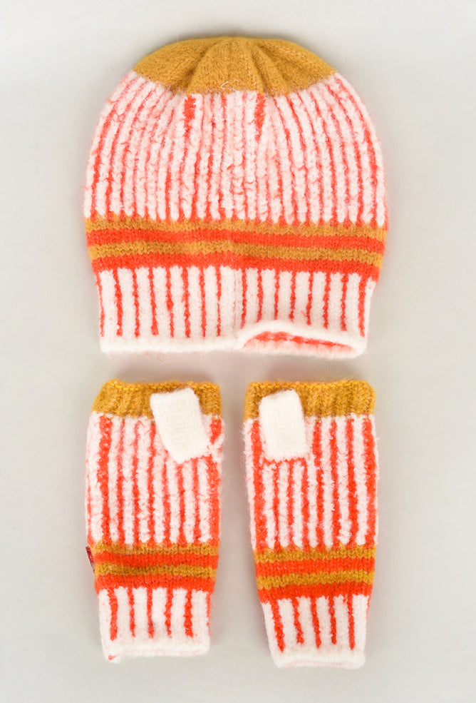 Knit Bon Bons Ultra Soft Vertical Beanie, Orange One Size Orange