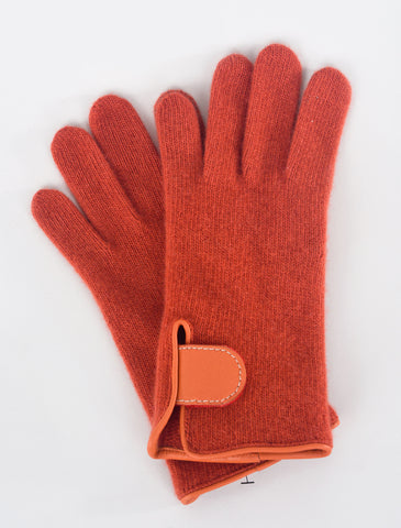 Santacana Madrid Leather Tab Cashmere/Wool Glove, Terracotta 