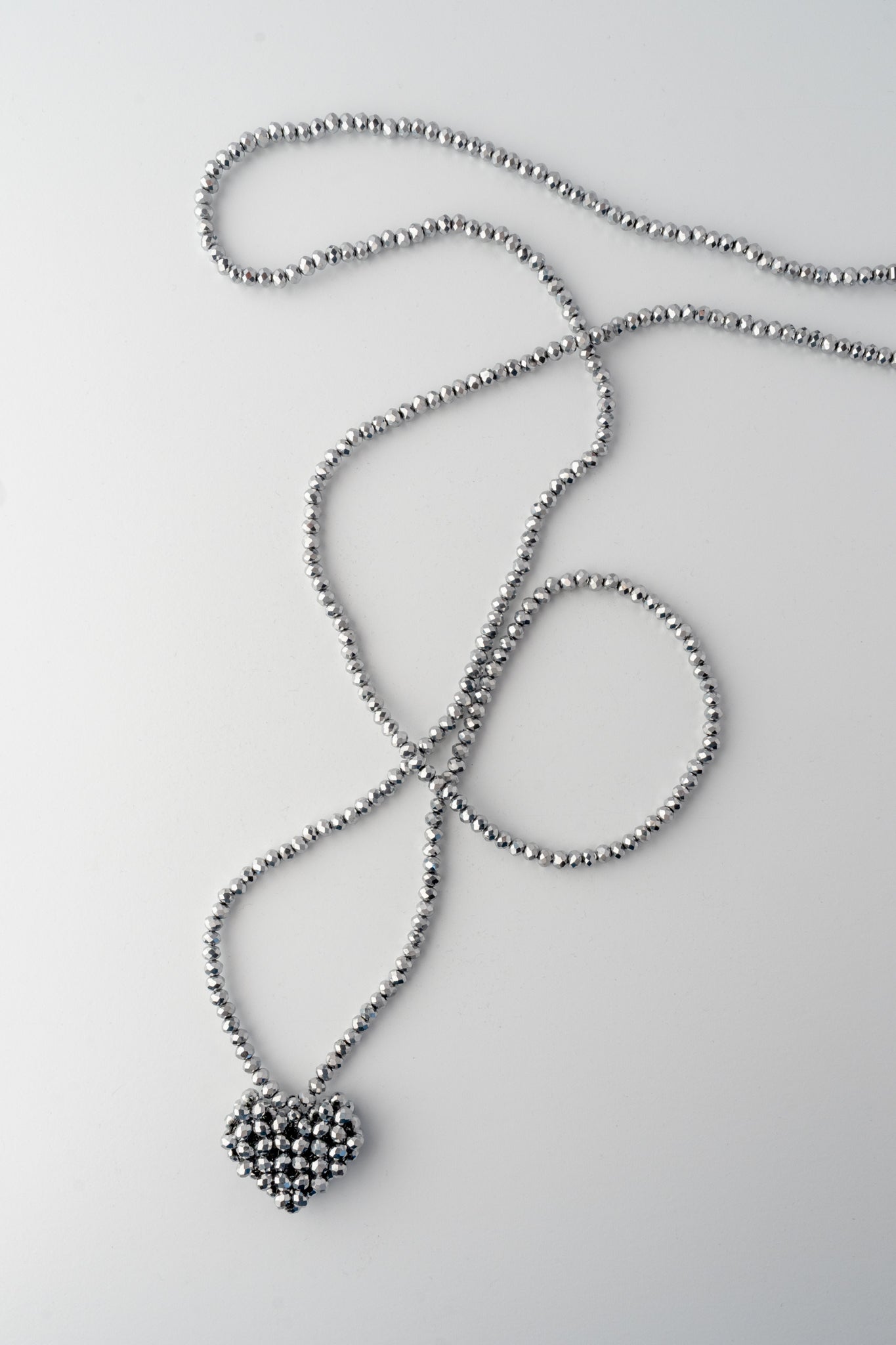 Pluslavie Xtra-Long Across Heart Necklace, Silver 