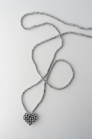 Pluslavie Xtra-Long Across Heart Necklace, Silver 