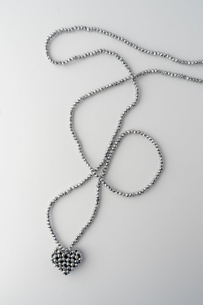 Pluslavie Xtra-Long Across Heart Necklace, Silver 