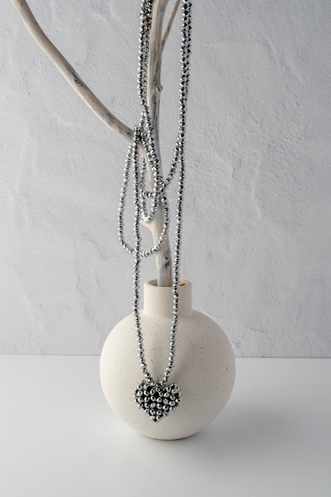 Pluslavie Xtra-Long Across Heart Necklace, Silver 