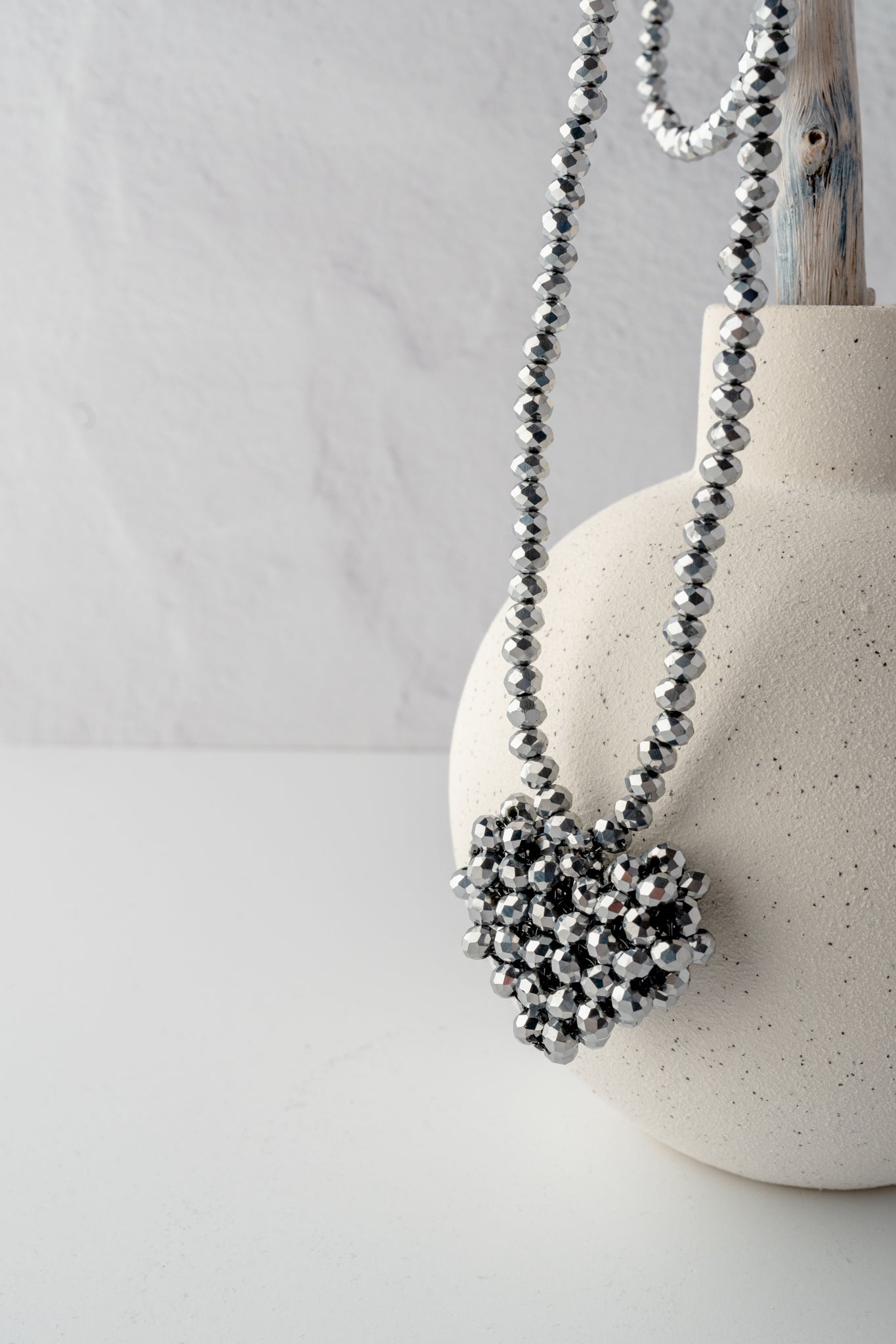 Pluslavie Xtra-Long Across Heart Necklace, Silver 