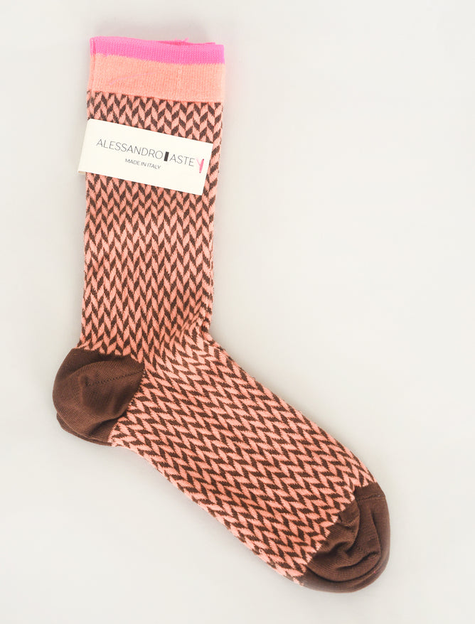 Alessandro Aste Mod Herringbone Socks, Peach/Brown One Size Peach