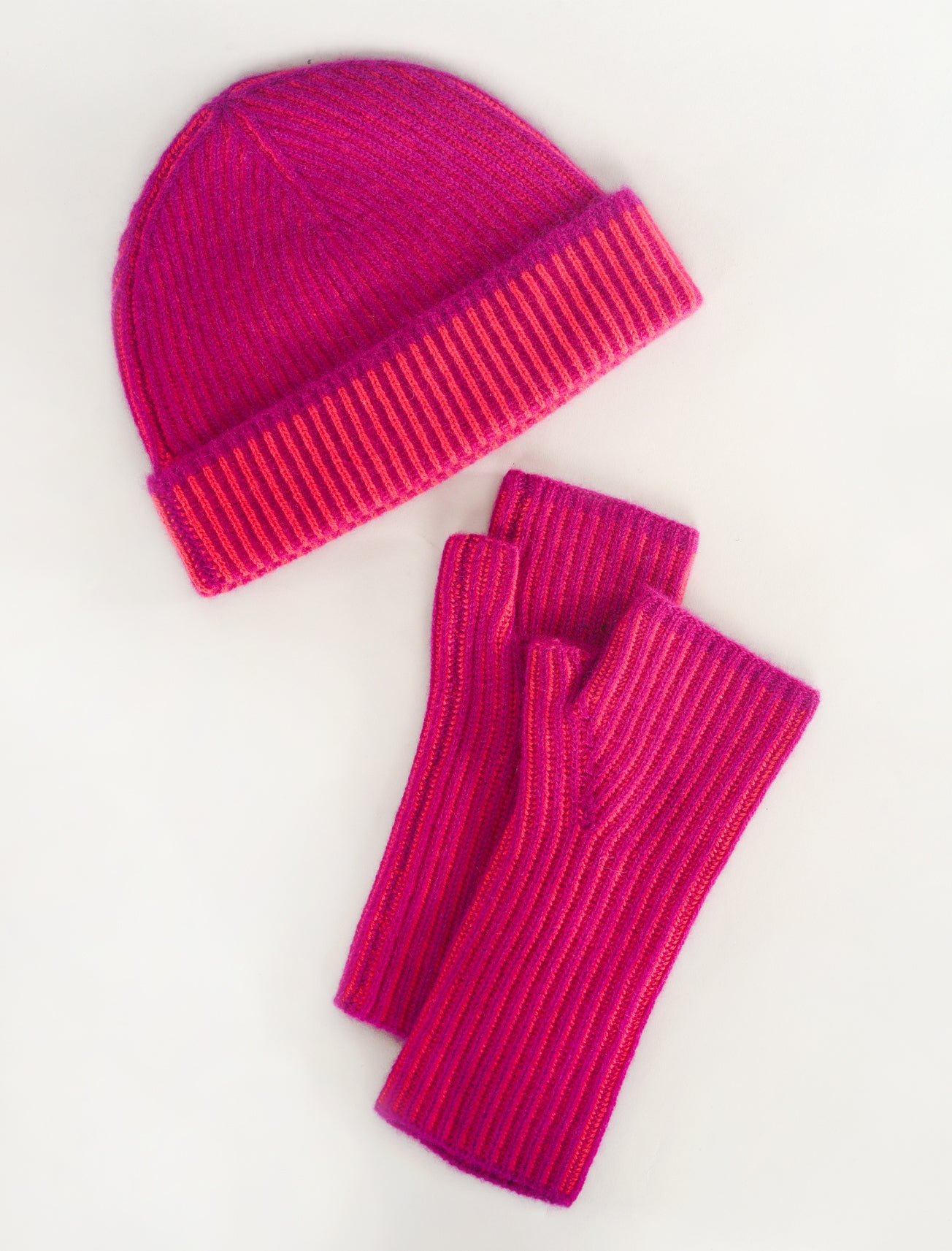 Kinross Cashmere Plaited Rib Cashmere Hat, Magenta/Poppy One Size Magenta