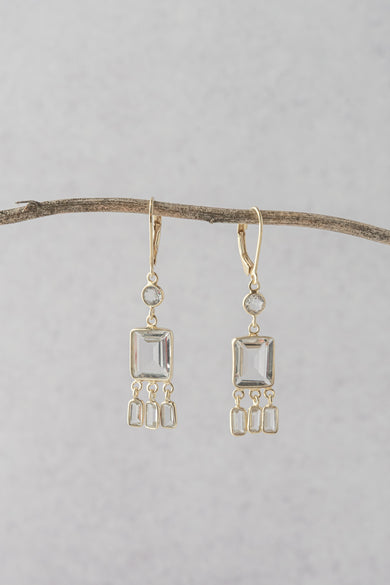 Rachel Reinhardt Bezel Fringe Earrings, Clear Quartz 