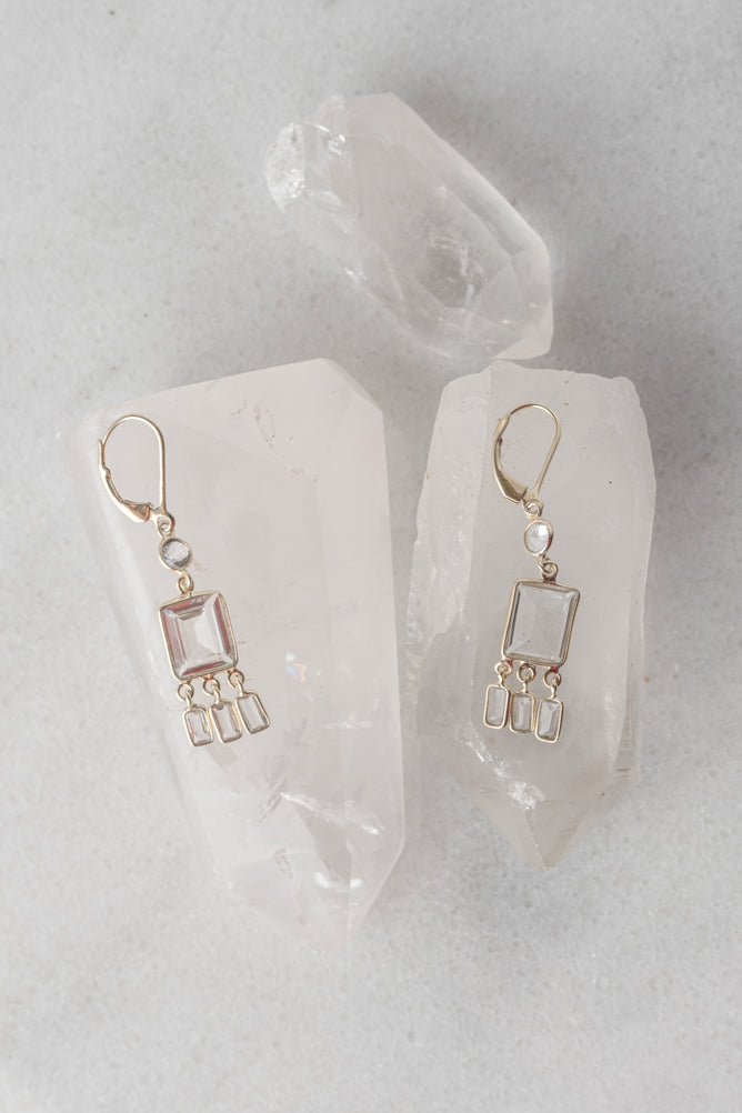 Rachel Reinhardt Bezel Fringe Earrings, Clear Quartz 
