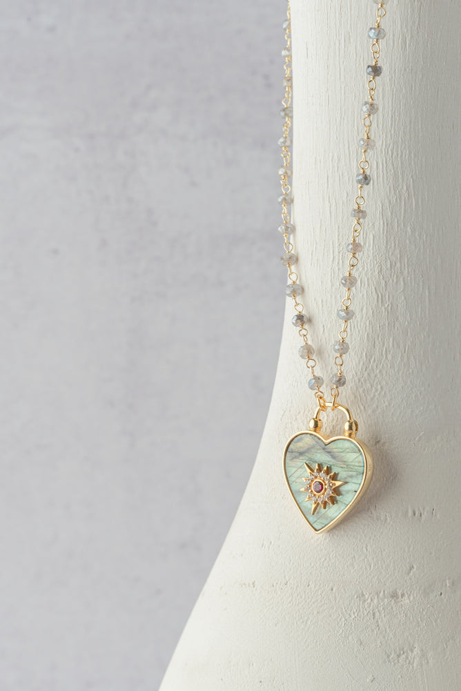 Rachel Reinhardt Heart Pendant Neck, Labradorite 