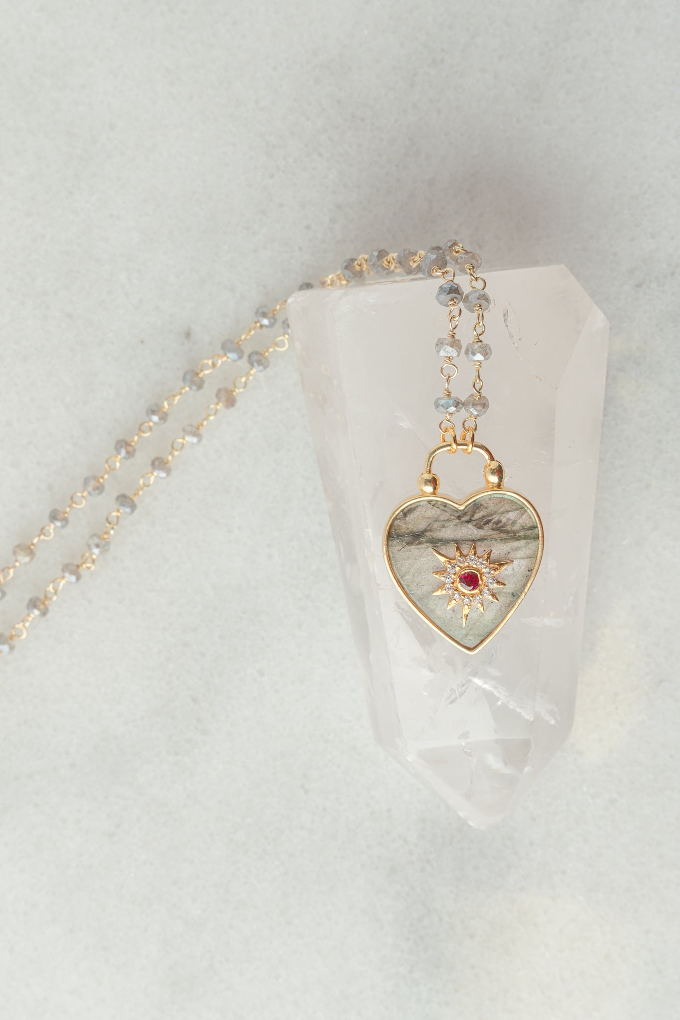 Rachel Reinhardt Heart Pendant Neck, Labradorite 