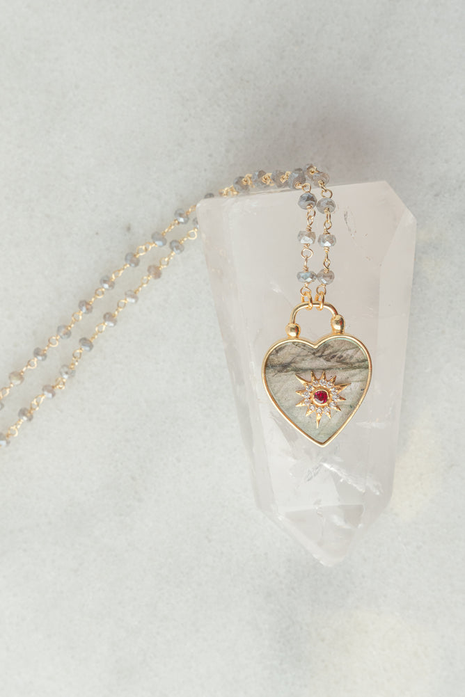 Rachel Reinhardt Heart Pendant Neck, Labradorite 