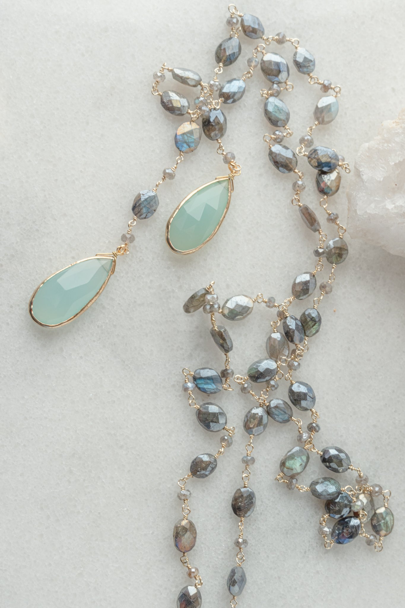 Rachel Reinhardt Labradorite and London Blue Center Drop Lariat 
