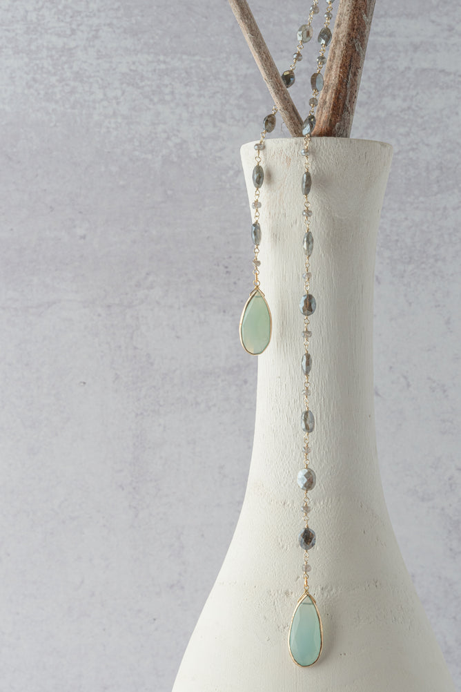 Rachel Reinhardt Labradorite and London Blue Center Drop Lariat 