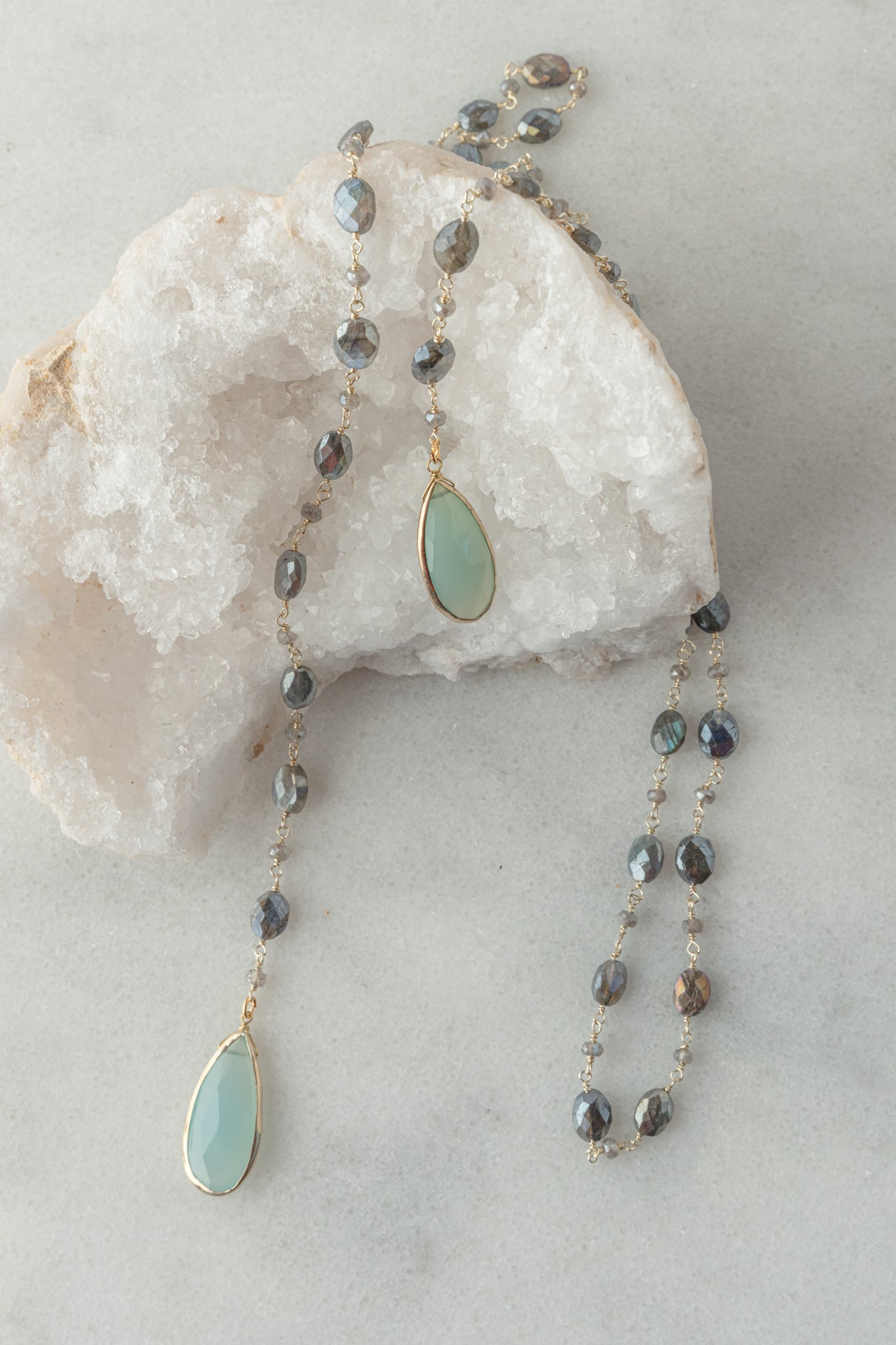 Rachel Reinhardt Labradorite and London Blue Center Drop Lariat 
