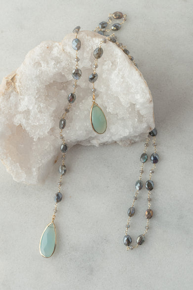 Rachel Reinhardt Labradorite and London Blue Center Drop Lariat 