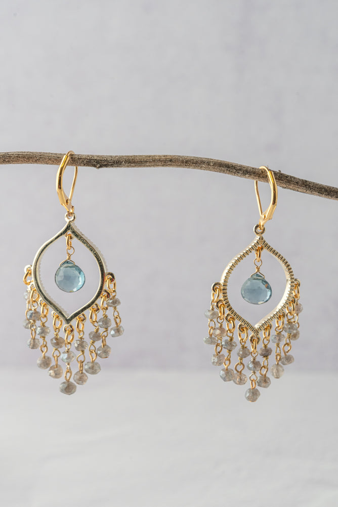 Rachel Reinhardt Labradorite and Blue Quartz Chandelier Earrings 
