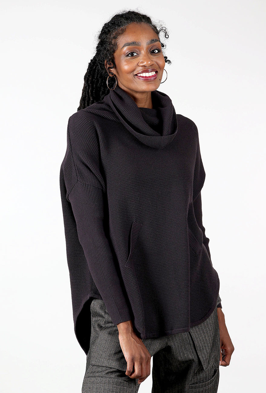 Planet Favorite Waffle Cowl Sweater, Raisin 