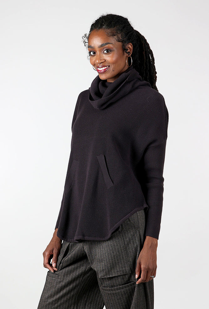 Planet Favorite Waffle Cowl Sweater, Raisin 