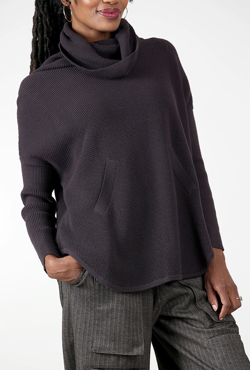 Planet Favorite Waffle Cowl Sweater, Raisin 