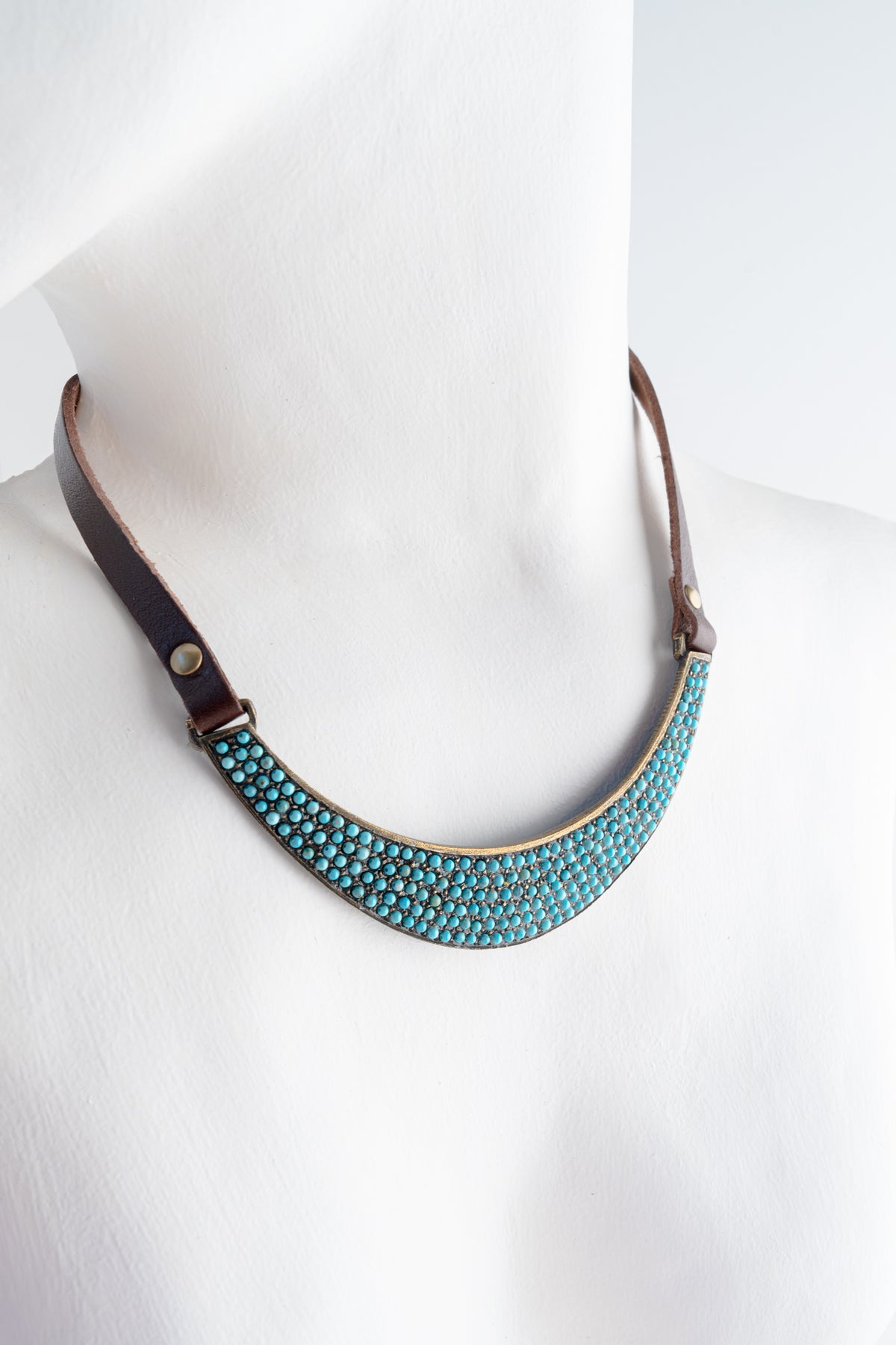 Rebel Designs Stone and Crystal Bib Necklace, Brown with Light Turquoise Stones Brown w Light Turquoise 