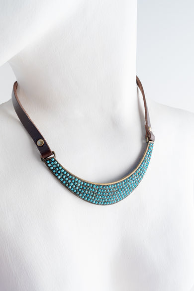 Rebel Designs Stone and Crystal Bib Necklace, Brown with Light Turquoise Stones Brown w Light Turquoise 