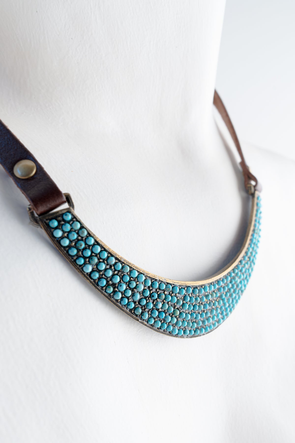 Rebel Designs Stone and Crystal Bib Necklace, Brown with Light Turquoise Stones 