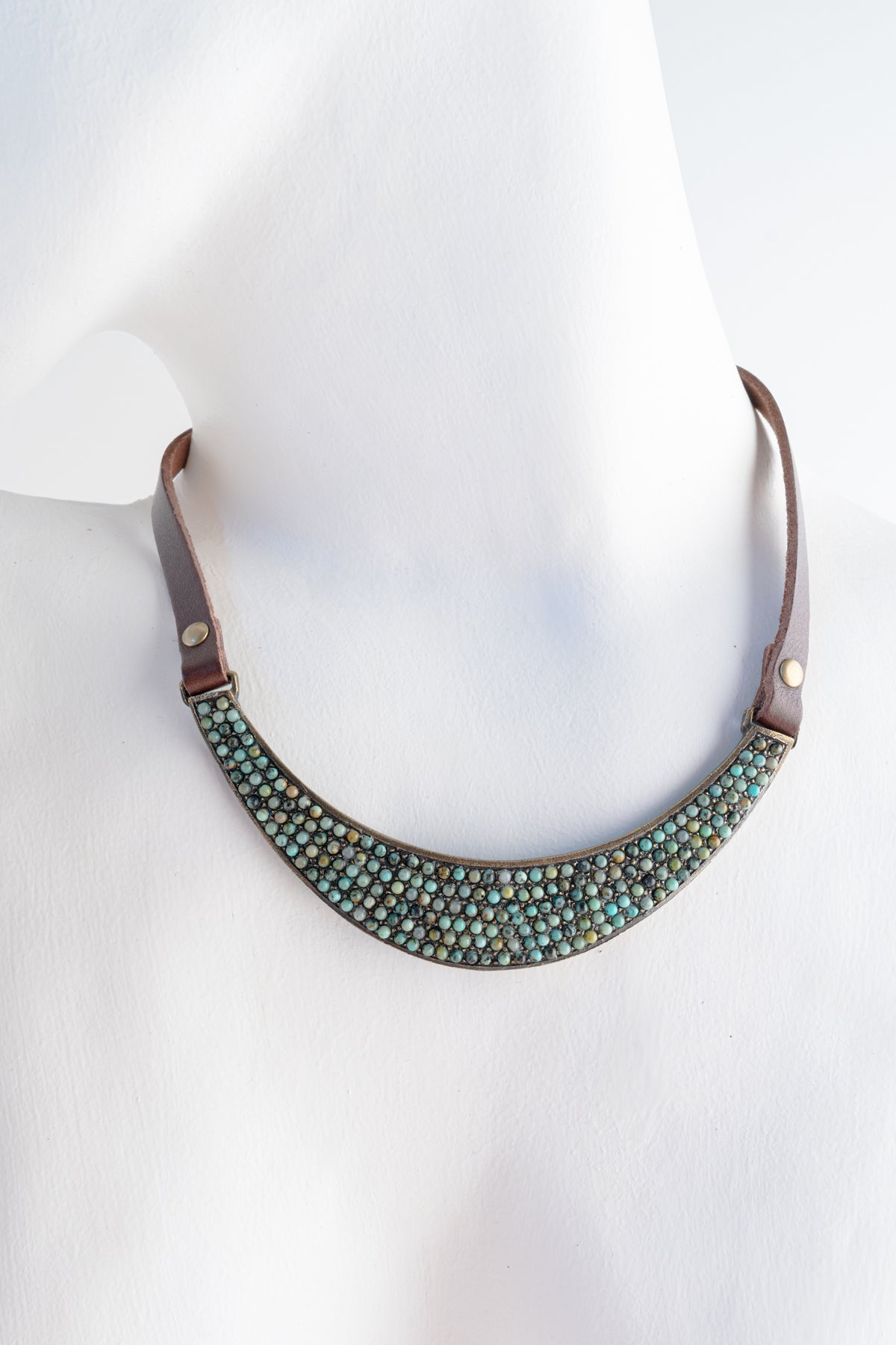 Rebel Designs Stone and Crystal Bib Necklace, Brown with African Turquoise Stones 
