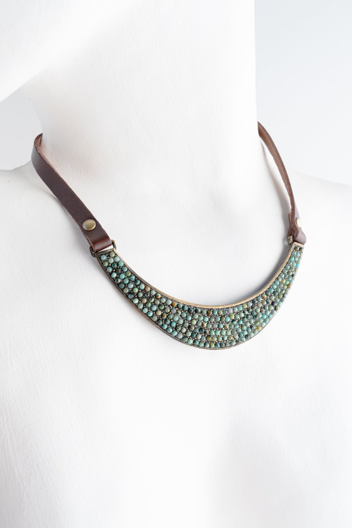 Rebel Designs Stone and Crystal Bib Necklace, Brown with African Turquoise Stones Brown w African Turquoise 