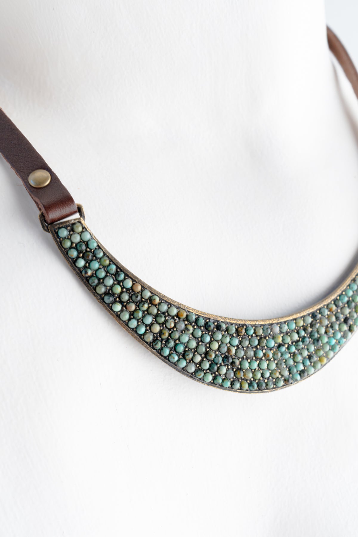 Rebel Designs Stone and Crystal Bib Necklace, Brown with African Turquoise Stones 