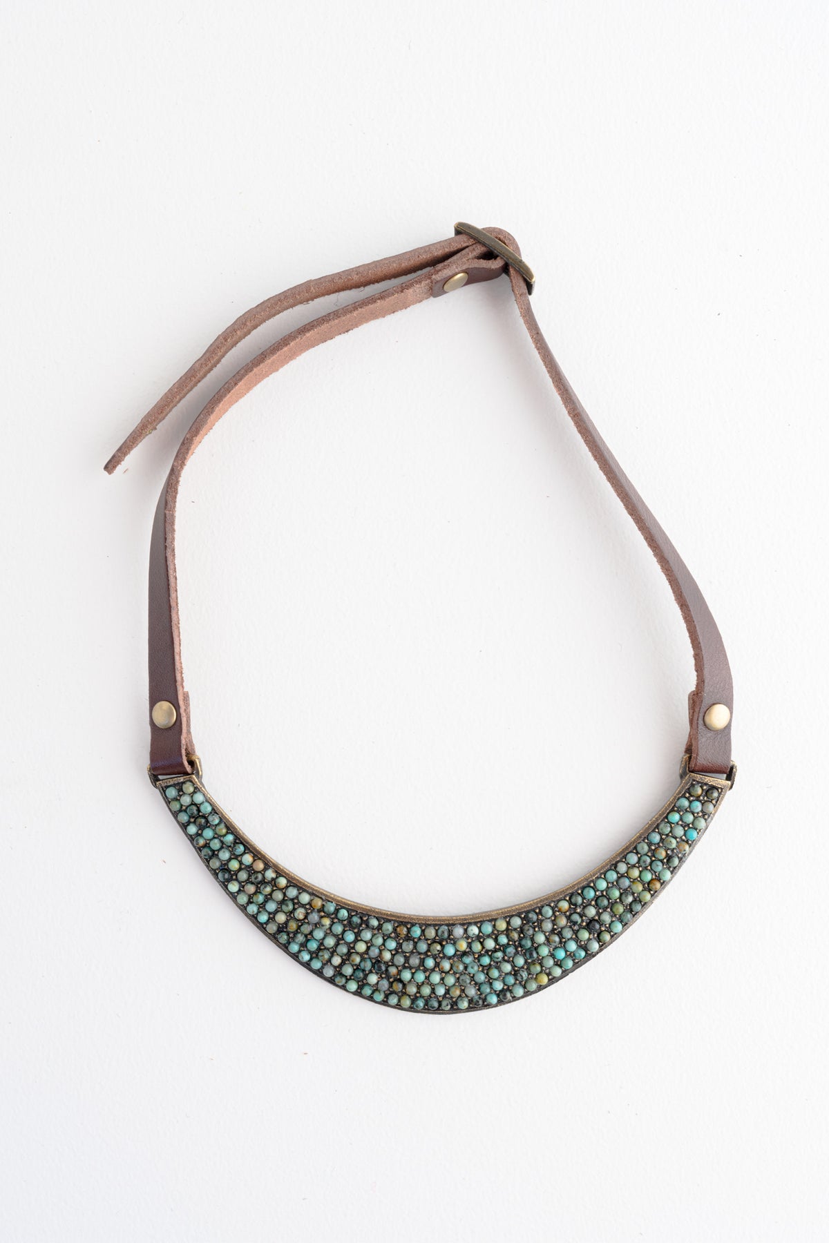 Rebel Designs Stone and Crystal Bib Necklace, Brown with African Turquoise Stones 