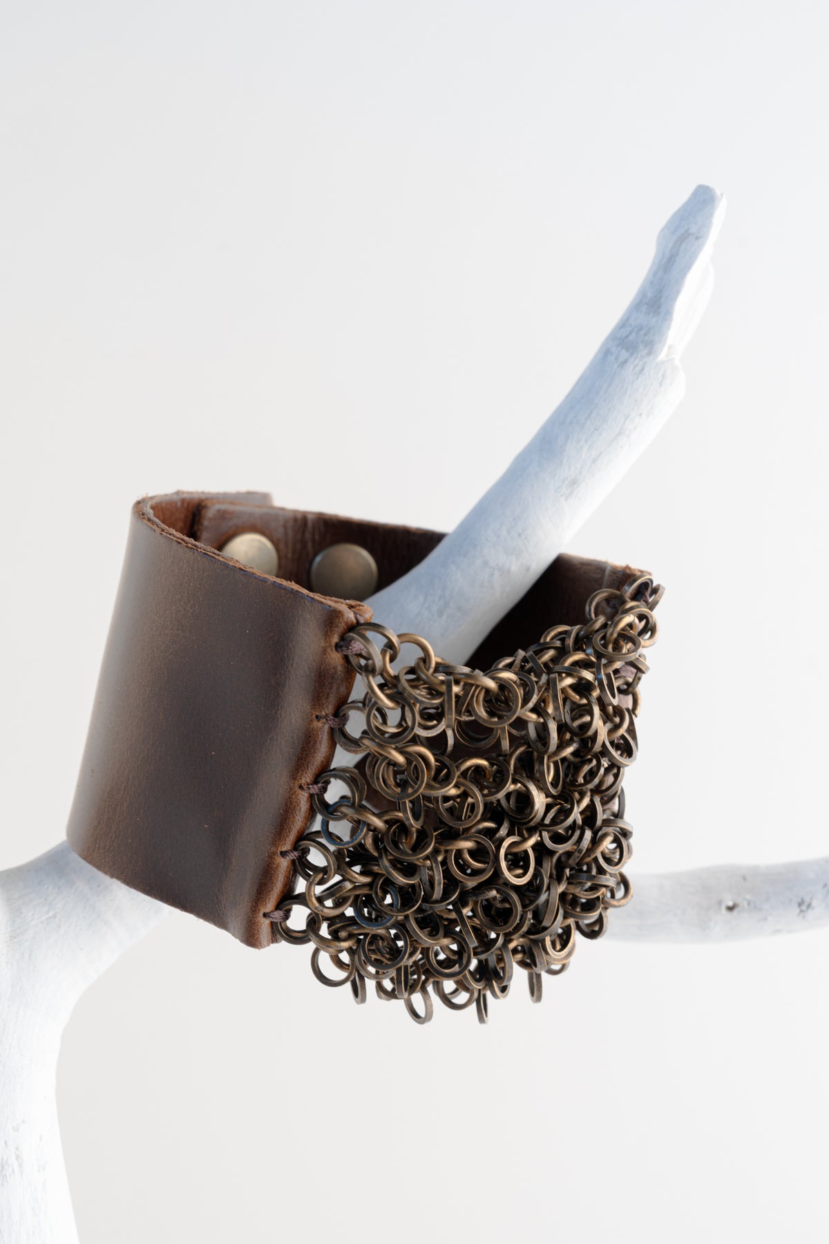Rebel Designs Cluster Chain Leather Bracelet, Vintage Brown 