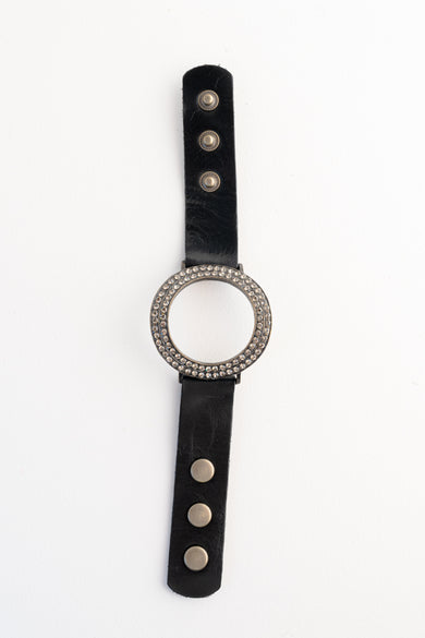 Rebel Designs Open Circle Crystal Leather Bracelet 