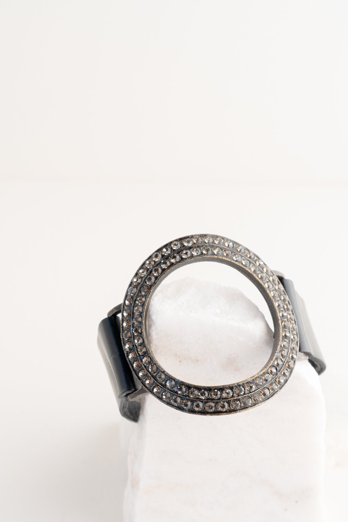 Rebel Designs Open Circle Crystal Leather Bracelet 