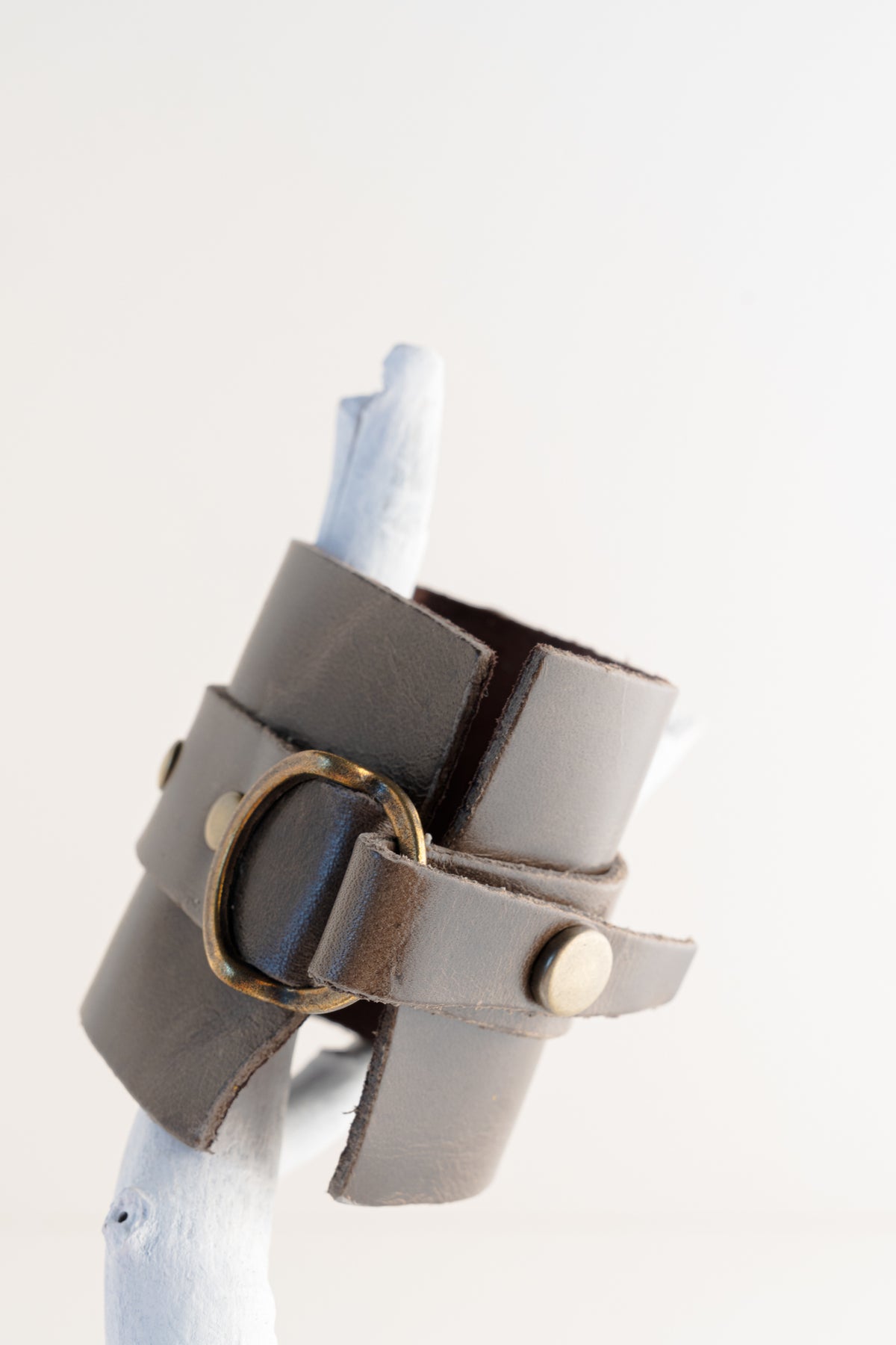 Rebel Designs Wide Leather Cuff with Oval Metal Center, Multi Green 
