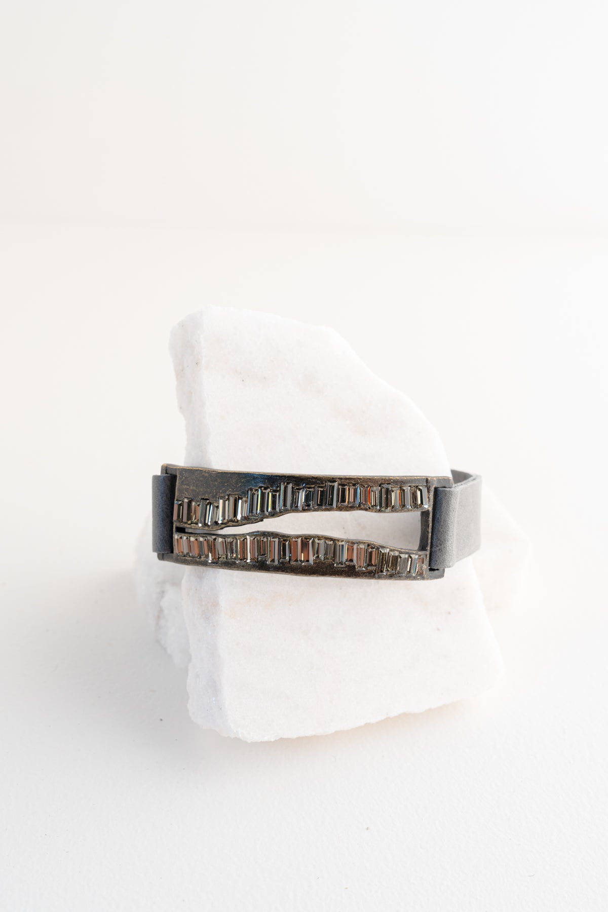 Rebel Designs Raw Edge Baguette Bracelet, Grey with Black Diamonds 