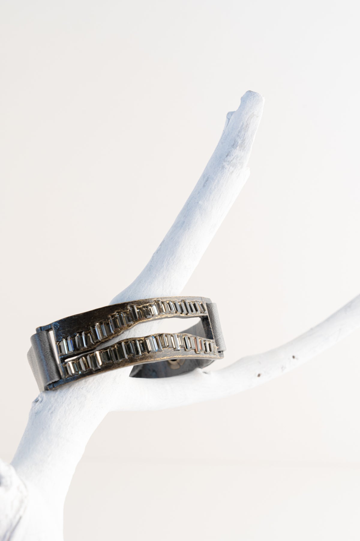 Rebel Designs Raw Edge Baguette Bracelet, Grey with Black Diamonds 