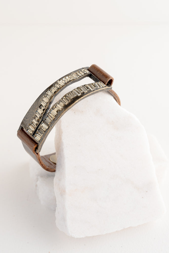 Rebel Designs Raw Edge Baguette Bracelet, Vintage Brown with Black Diamonds 