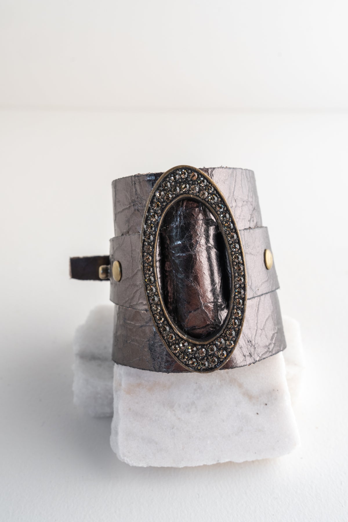 Rebel Designs Wide Leather Cuff with Oval Metal Center 