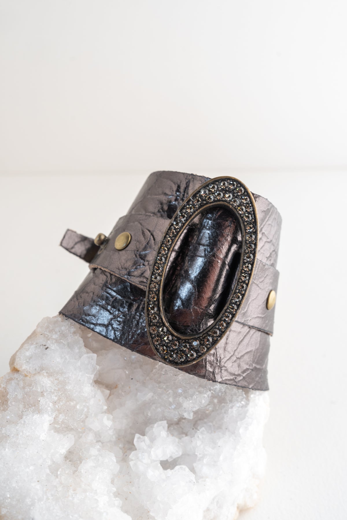 Rebel Designs Wide Leather Cuff with Oval Metal Center 