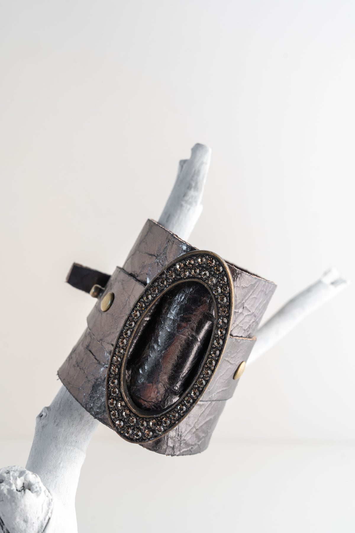 Rebel Designs Wide Leather Cuff with Oval Metal Center 