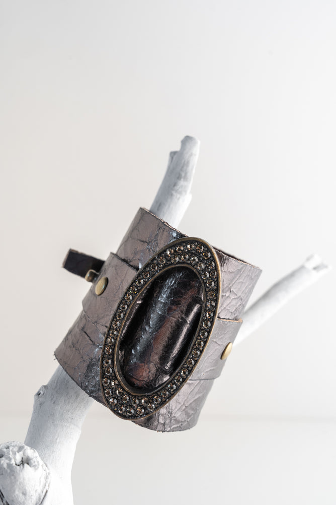 Rebel Designs Wide Leather Cuff with Oval Metal Center 