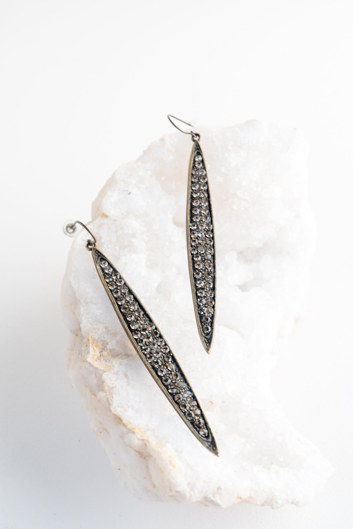 Rebel Designs Elongated Leaf Earrings, Black Diamond 
