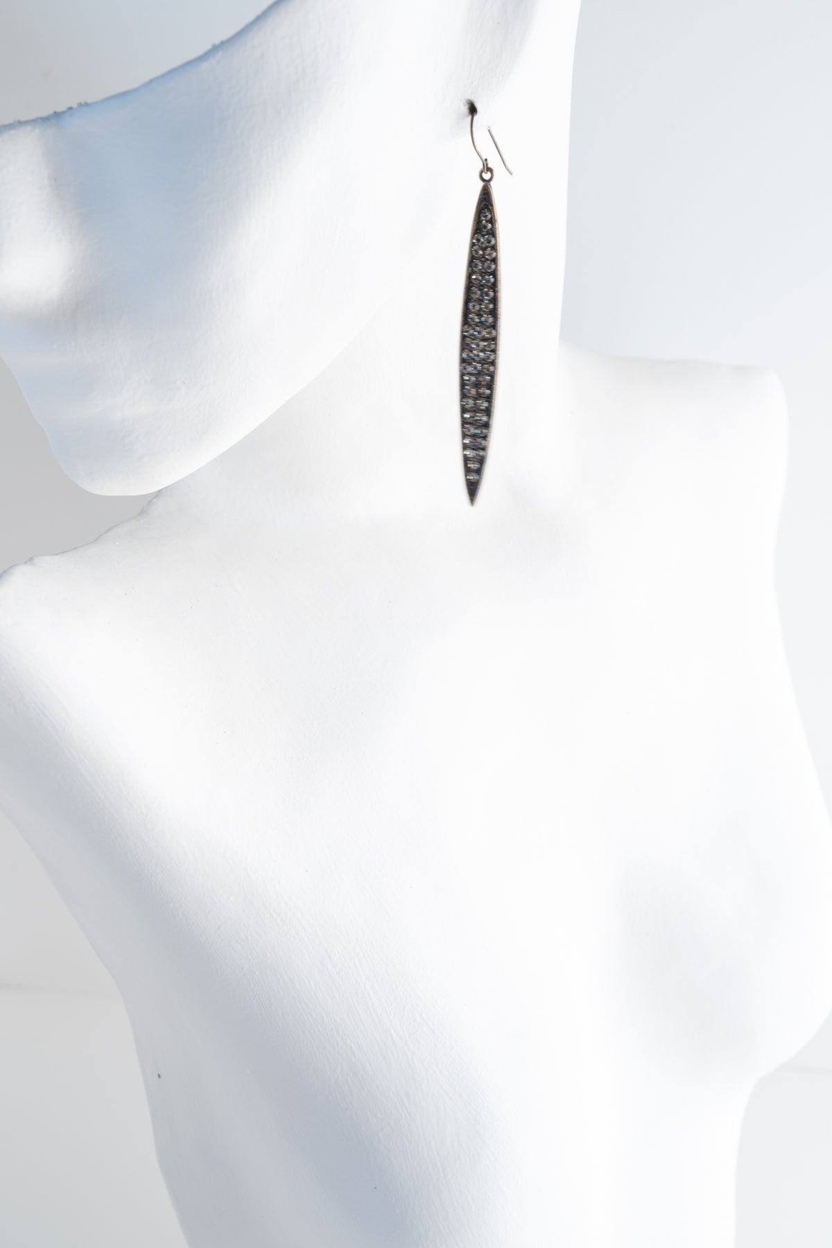 Rebel Designs Elongated Leaf Earrings, Black Diamond 