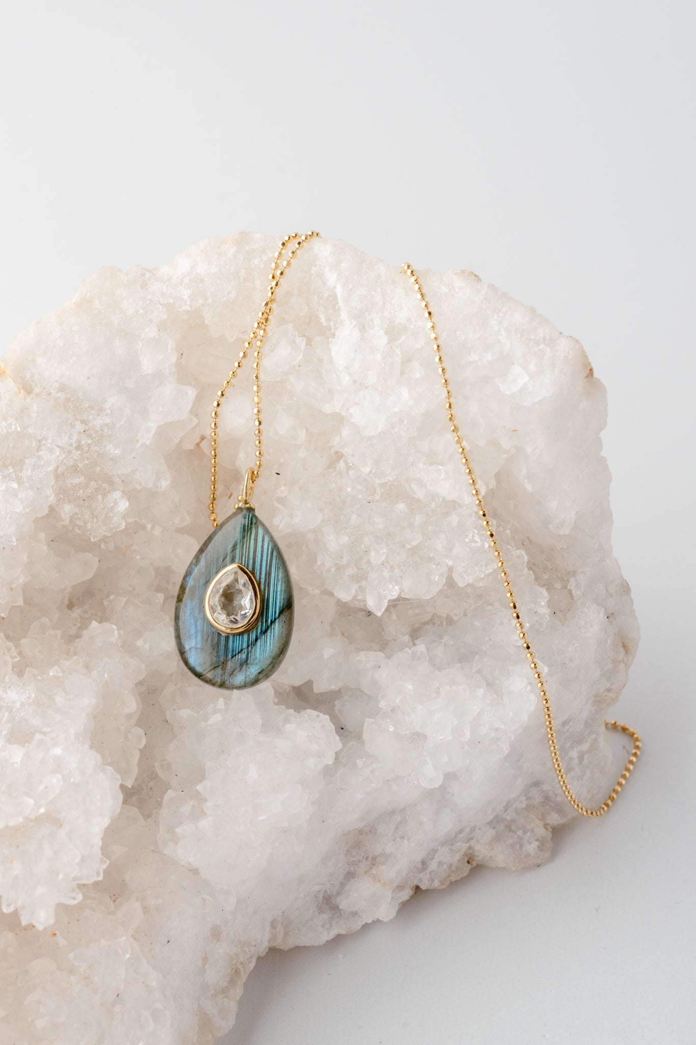 Robindira Unsworth Oval Lab/White Topaz Necklace 