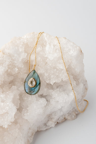 Robindira Unsworth Oval Lab/White Topaz Necklace 