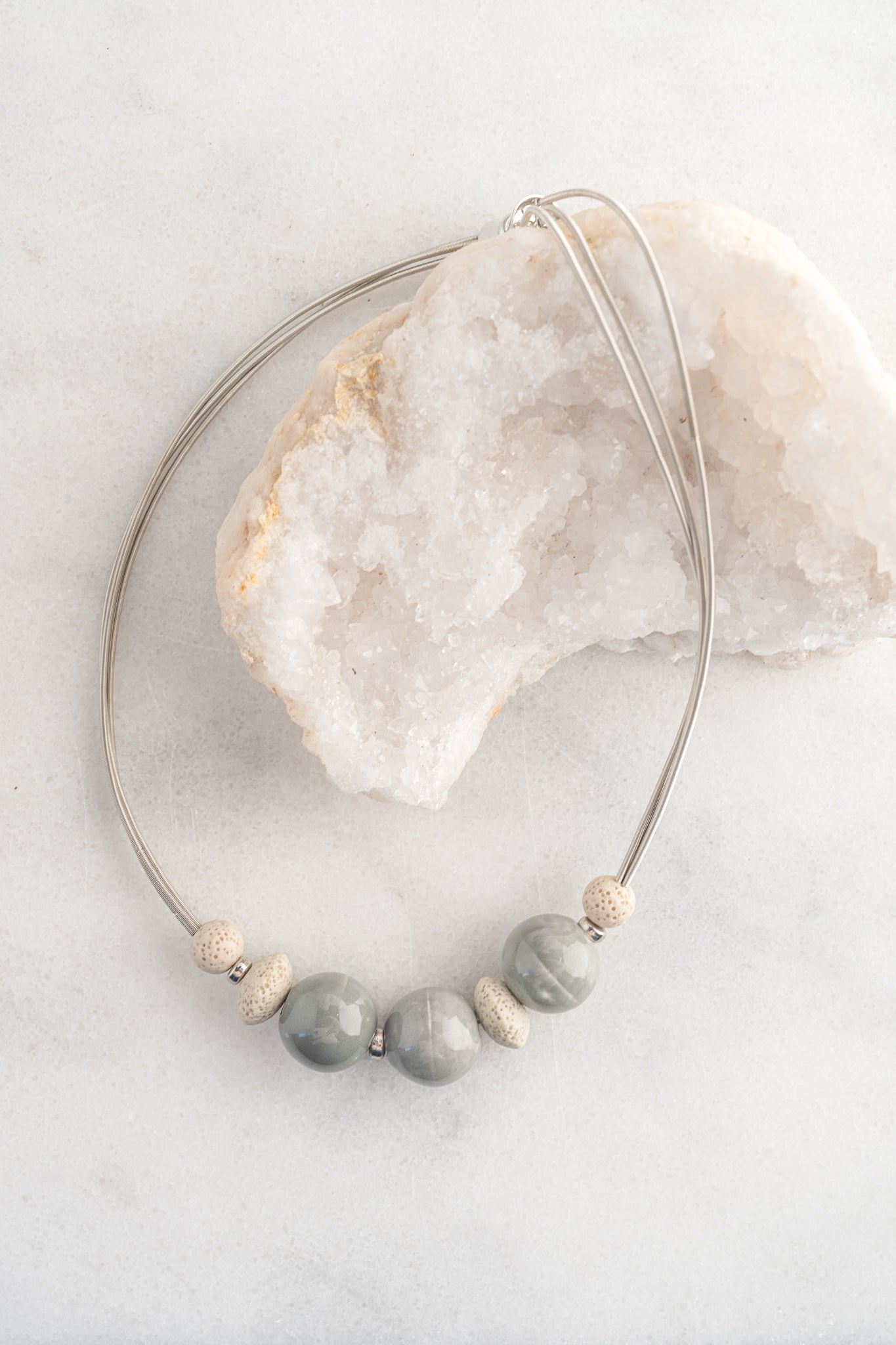 Sea Lily Irene Porcelain/Lava Rock Necklace 