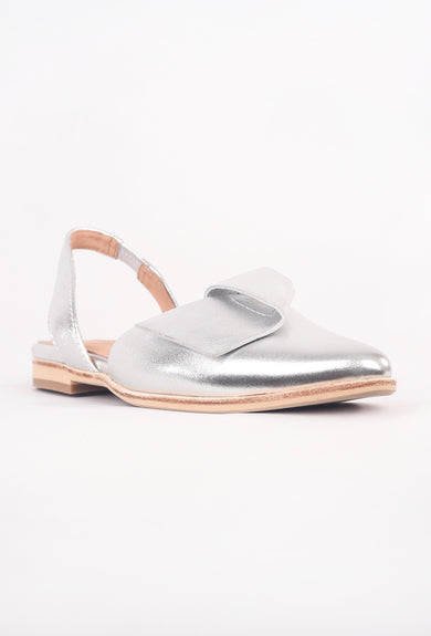 All Black Flat Bow Slingback, Silver 