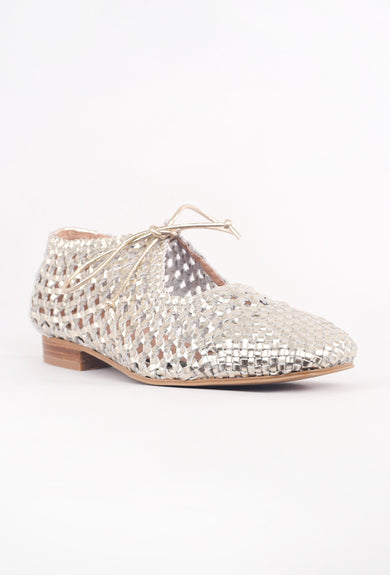 All Black Woven Tie Lady Shoe, Gold 